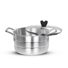 Glory Cookware 22cm Aluminum Casserole – Tempered Glass Lid | Heavy Gauge | Elegant Metal Finish