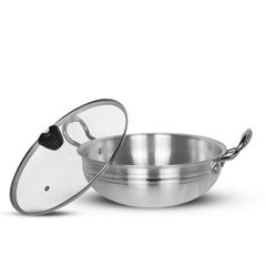 30cm Aluminum Wok – Heavy Gauge | Tempered Glass Lid | Deep Stir Fry Pan | Premium Metal Finish