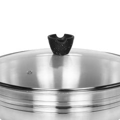 30cm Aluminum Wok – Heavy Gauge | Tempered Glass Lid | Deep Stir Fry Pan | Premium Metal Finish