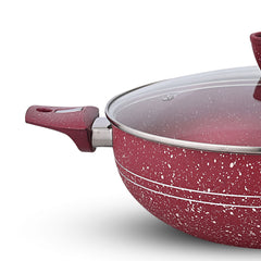 Glory Best Quality 3 Layer Marble Coating Nonstick Wok - Maroon (30cm)