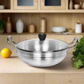 30cm Aluminum Wok – Heavy Gauge | Tempered Glass Lid | Deep Stir Fry Pan | Premium Metal Finish