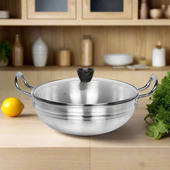 30cm Aluminum Wok – Heavy Gauge | Tempered Glass Lid | Deep Stir Fry Pan | Premium Metal Finish