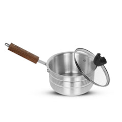 Glory Cookware 18cm Aluminum Saucepan – Heavy Gauge | Sleek Metal Finish | With Glass Lid