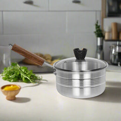 Glory Cookware 18cm Aluminum Saucepan – Heavy Gauge | Sleek Metal Finish | With Glass Lid