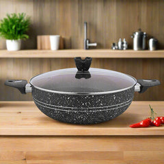 Best Quality 3 Layer Marble Coating Nonstick Wok - black (30cm)