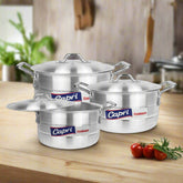 Heavy Base 3 Pcs Aluminum Casserole Set – 22cm, 24cm, 26cm | Heavy Gauge Build | Classic Aluminum Lids