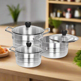 Glory Cookware 3 Pcs Aluminum Casserole Set – 22cm, 24cm, 26cm | Heavy Gauge | Premium Metal Finish | Glass With Lids