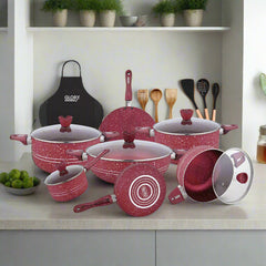 Glory Non-Stick Maroon Kitchen Set / Cookware Set With Combine Lid - (19 Pcs)