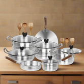 Glory 19 Pcs Premium Aluminum Cookware Set with Glass Lids & Wooden Tools – Metal Finish