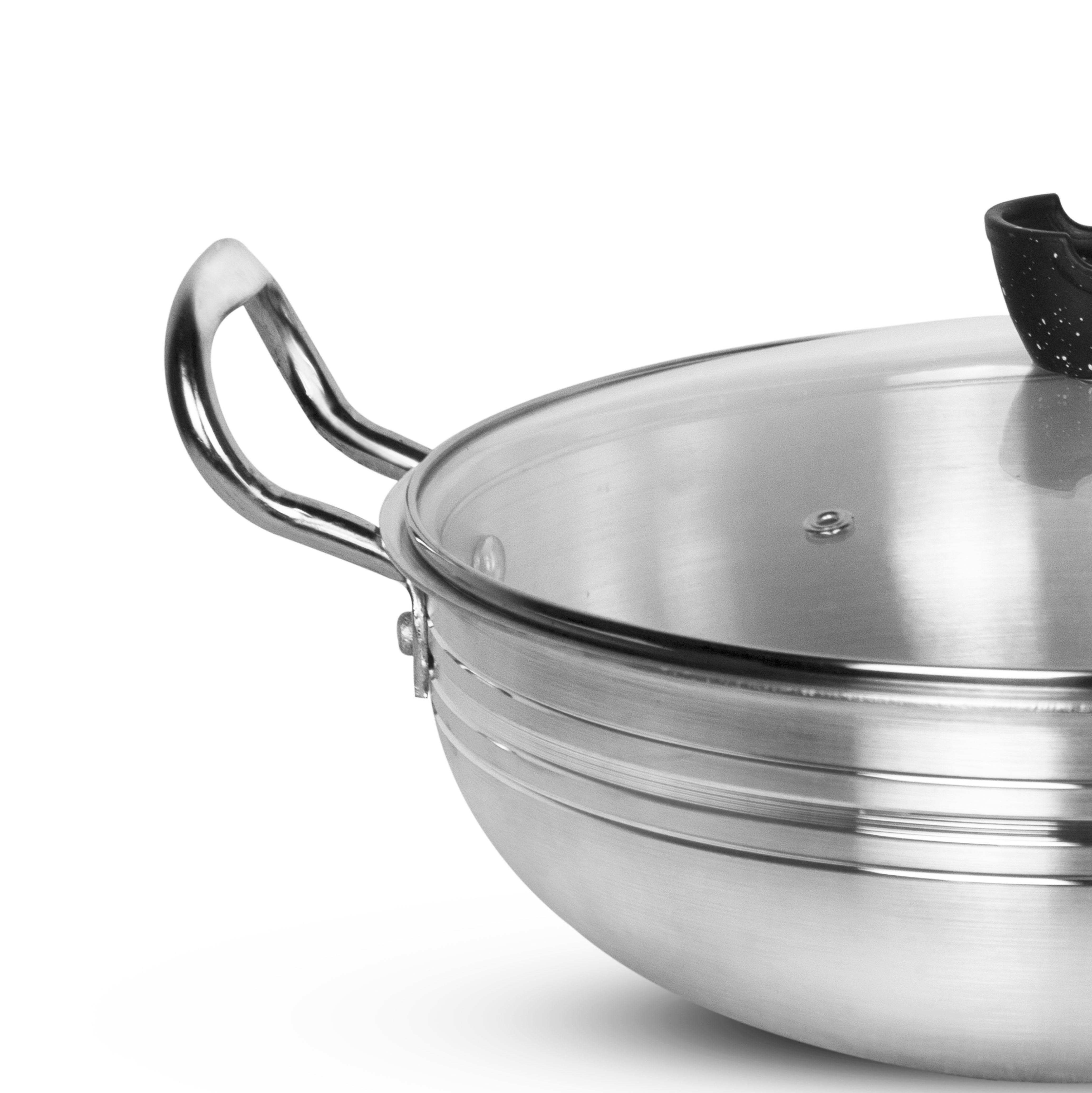30cm Aluminum Wok – Heavy Gauge | Tempered Glass Lid | Deep Stir Fry Pan | Premium Metal Finish