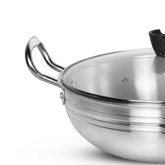 30cm Aluminum Wok – Heavy Gauge | Tempered Glass Lid | Deep Stir Fry Pan | Premium Metal Finish