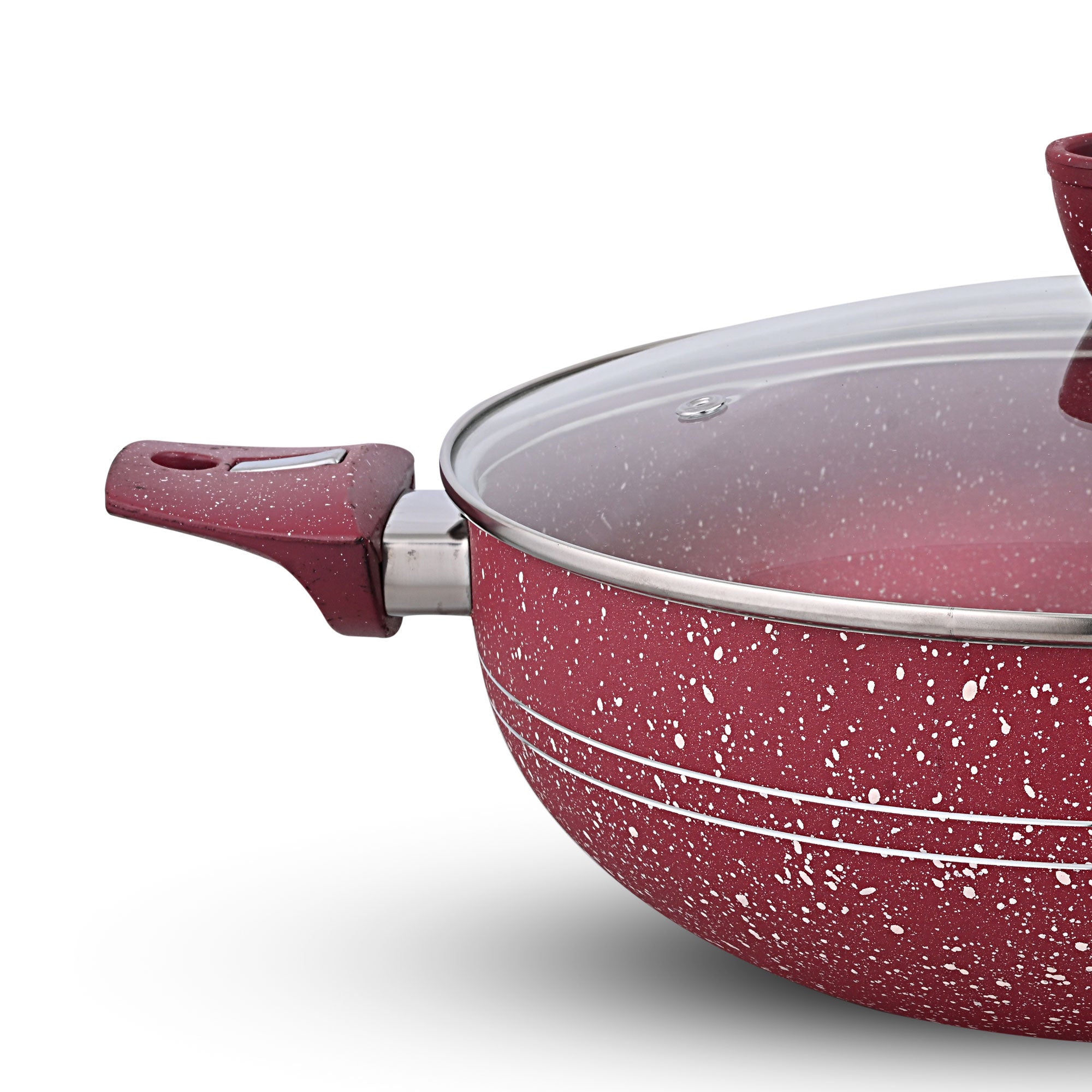 Glory Best Quality 3 Layer Marble Coating Nonstick Wok - Maroon (30cm)