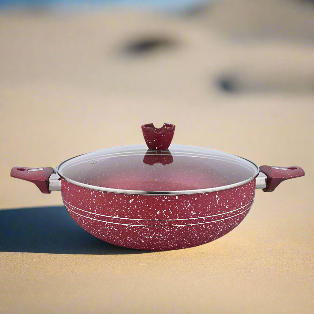 Glory Best Quality 3 Layer Marble Coating Nonstick Wok - Maroon (30cm)