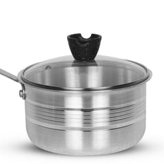 Glory Cookware 18cm Aluminum Saucepan – Heavy Gauge | Sleek Metal Finish | With Glass Lid